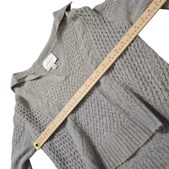 Jason Wu Wool Blend Collared V Neck Crop Sweater Gray Medium Chunky Cable Knit - Picture 6 of 7